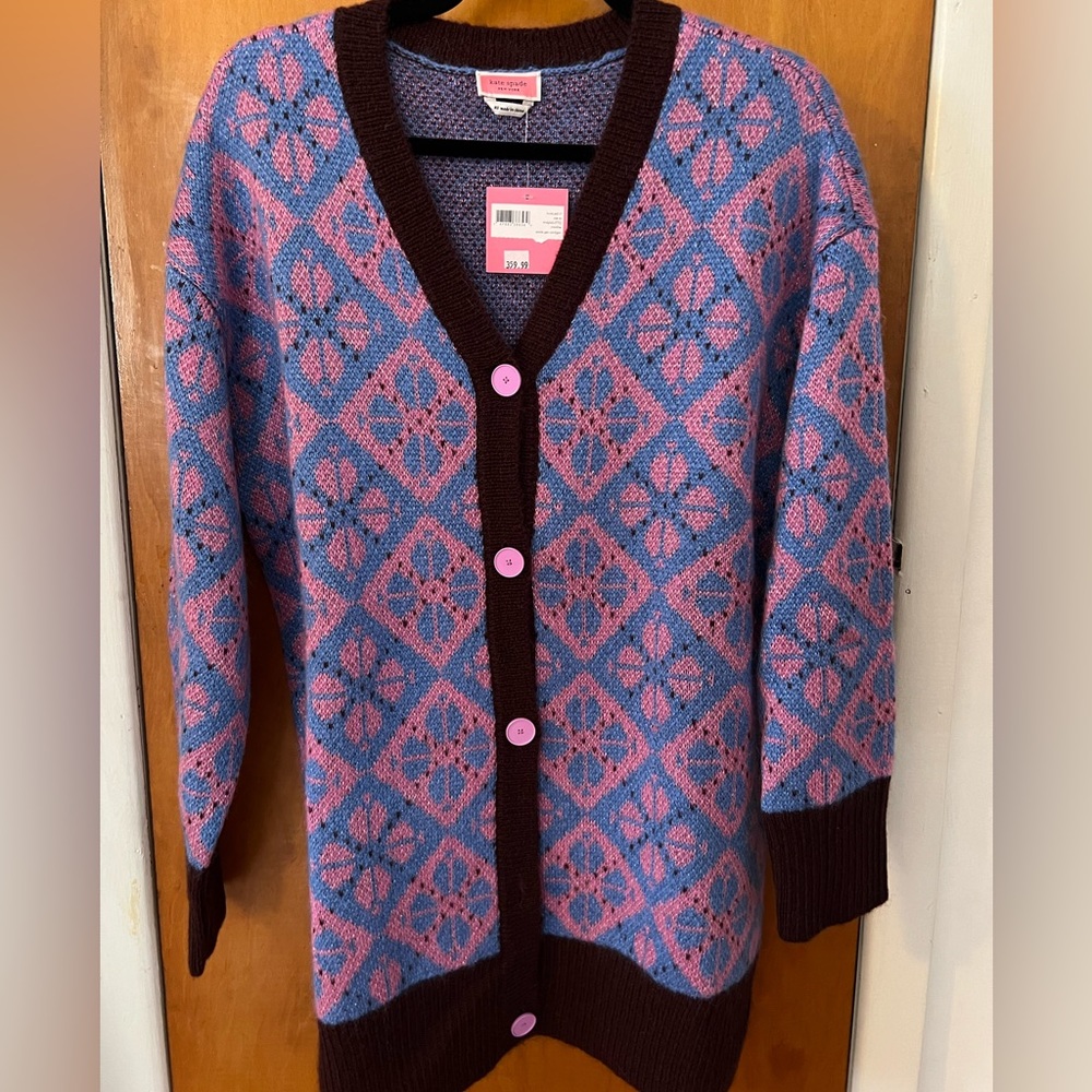 kate spade Pink and Blue Diamond Jacquard Cardigan